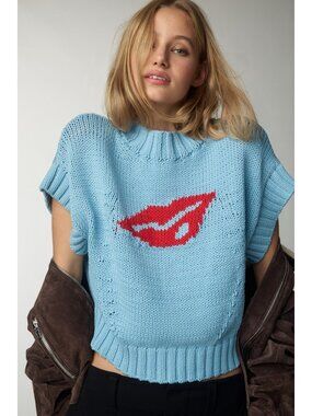 The Pippa Mock-Neck Sweater by Maeve: Extended Shoulder Edition Lips Print S